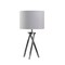 Saltoro Sherpi 27 Inch Accent Table Lamp, Hardback Fabric Drum Shade, White, Silver Chrome-